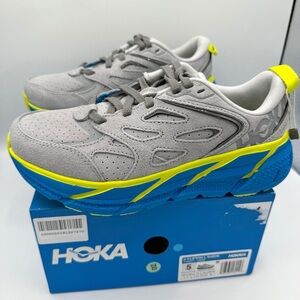 NWT Hoka One One Clifton L Suede in Lunar Rock / Diva Blue UNISEX Shoes Leather